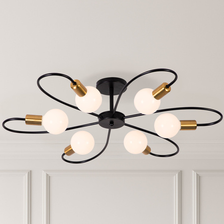 Lampa sufitowa czarno-złota metalowa E27 ozdobna 6-punktowa nowoczesna Fiora