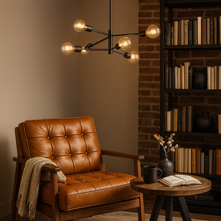 Lampa sufitowa czarna metalowa E27 ozdobna 6-punktowa design loft