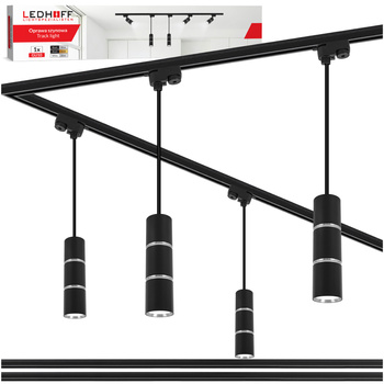 Oświetlenie szynowe czarny srebrny 4x lampa wisząca 100cm GU10 szyna 2m