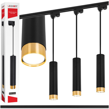Oświetlenie szynowe czarny złoty 3x lampa wisząca 150cm GU10 szyna 1m