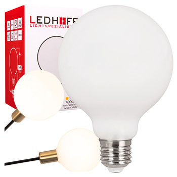 Żarówka LED E27 ozdobna duży mleczny klosz 8W mocne neutralne światło 1070lm 4000K