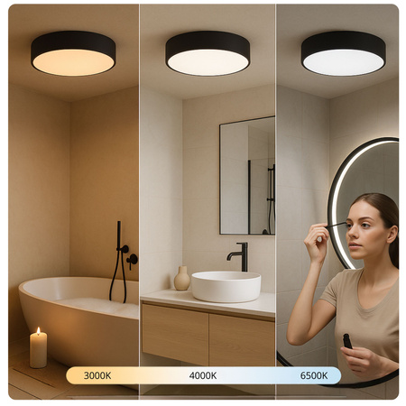 Plafon LED 36W okrągły czarny Lampa sufitowa 3 barwy światła 40cm IP54