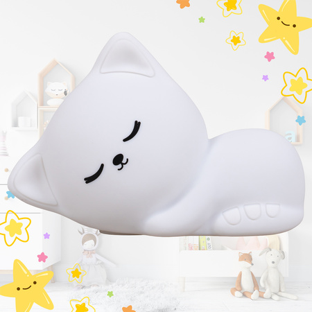 Lampka nocna LED dla dzieci KOTEK wielokolorowe światło RGB miękki silikon