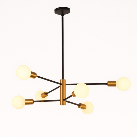 Lampa sufitowa czarno-złota metalowa E27 ozdobna 6-punktowa modern design