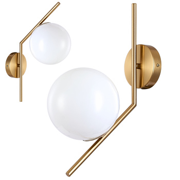 Lampa ścienna złota metalowa z mlecznym kloszem ozdobna szklana kula E27 kinkiet design
