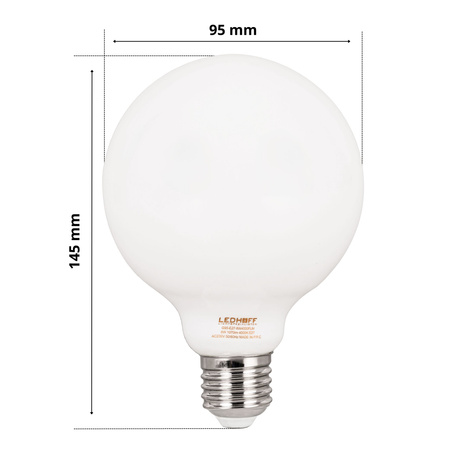 Żarówka LED E27 ozdobna duży mleczny klosz 8W mocne neutralne światło 1070lm 4000K