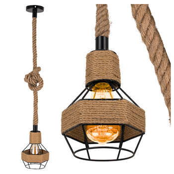 Lampa sufitowa wisząca z kloszem Sznur konopny jutowy 1,5m Lina E27 Boho