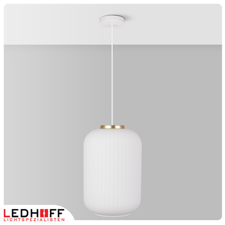 Lampa wisząca szklana E27 biała złota GLAMOUR szkło ryflowane