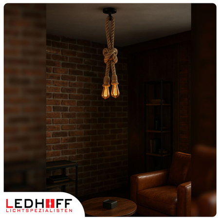 Lampa sufitowa wisząca podwójna Sznur konopny jutowy 2x 1,2m Lina E27 Boho
