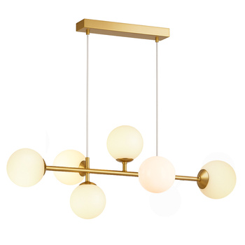 Lampa sufitowa złota metalowa z 6 mlecznymi kloszami ozdobna E27 listwa