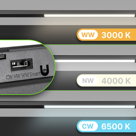 ZESTAW M20 Lampa liniowa LED 24W 60cm czarna 3 BARWY ŚWIATŁA + szyna magnetyczna 1m