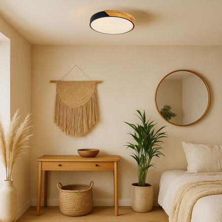 Plafon sufitowy LED czarny metal + DREWNO 40cm WOODLINE