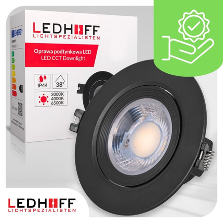 4x Oprawa sufitowa podtynkowa LED czarna RUCHOMA 3 barwy światła 7W