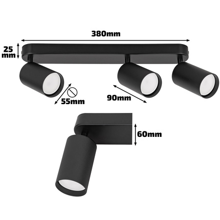 Kinkiet sufitowy potrójny Spot GU10 czarny