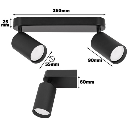 Kinkiet sufitowy podwójny Spot GU10 czarny