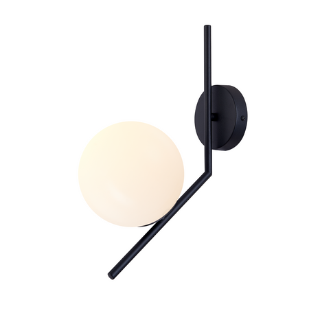 Lampa ścienna czarna metalowa z mlecznym kloszem ozdobna szklana kula E27 kinkiet design