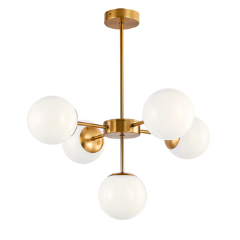 Lampa sufitowa złota metalowa z 5 mlecznymi kloszami ozdobna E27