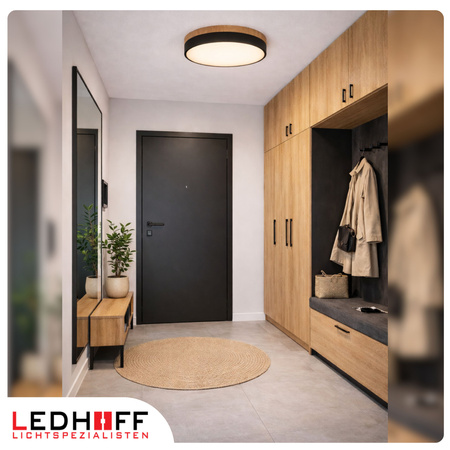 Lampa sufitowa LED Plafon 40cm z drewnem CZARNA Okrągła 40W naturalna 4000K