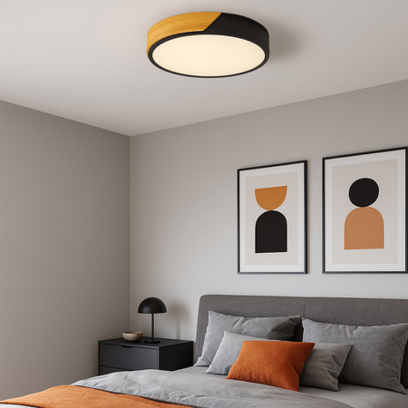 Plafon sufitowy LED czarny metal + DREWNO 40cm WOODLINE
