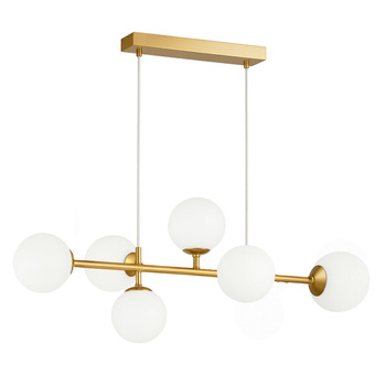 Lampa sufitowa złota metalowa z 6 mlecznymi kloszami ozdobna E27 listwa