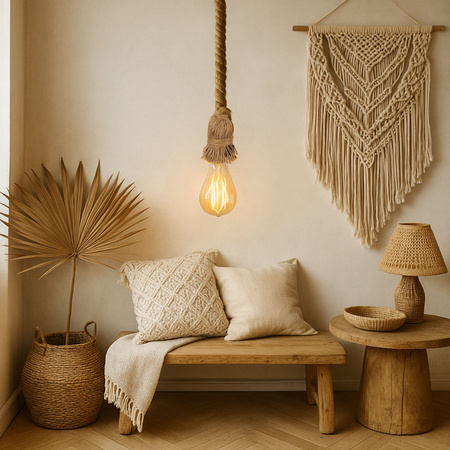 Lampa sufitowa wisząca Sznur konopny jutowy 1,2m Lina E27 Boho