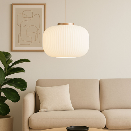 Lampa wisząca szklana E27 biała złota GLAMOUR szkło ryflowane