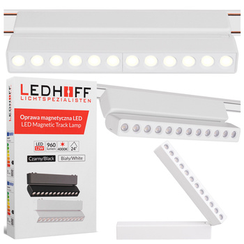 Lampa LED reflektor do szyny magnetycznej 12W punktowa BIAŁA 4000K oprawa regulowana