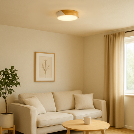 Plafon sufitowy LED biały metal + DREWNO 30cm WOODLINE