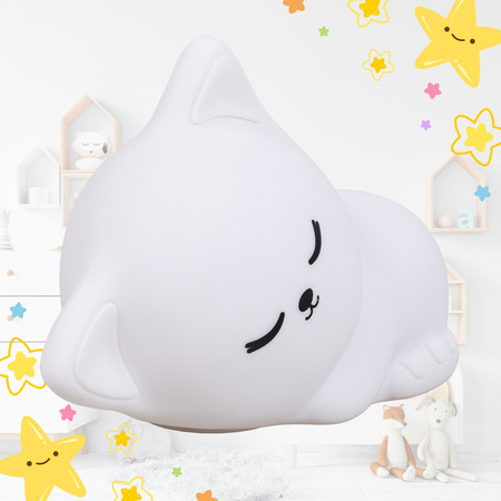 Lampka nocna LED dla dzieci KOTEK wielokolorowe światło RGB miękki silikon