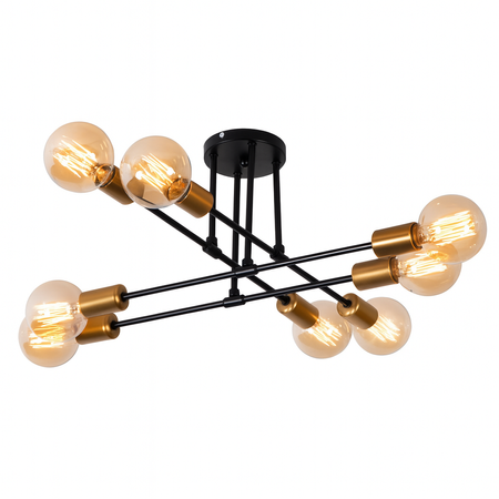 Lampa sufitowa czarno-złota metalowa E27 ozdobna 8-punktowa