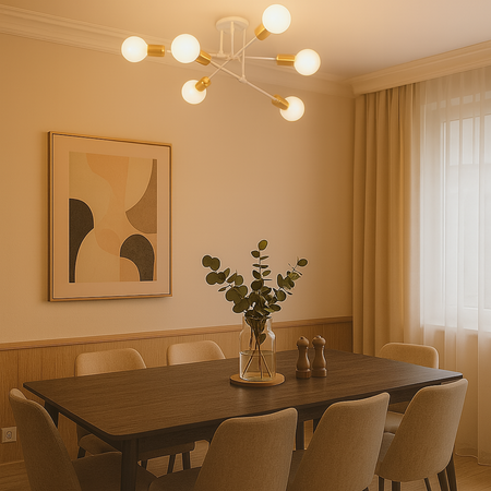 Lampa sufitowa biało-złota metalowa E27 ozdobna 6-punktowa Trinity