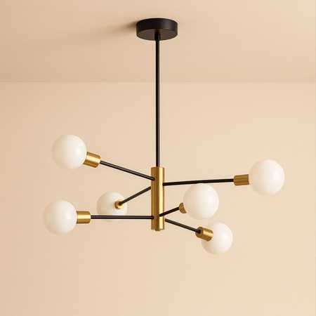 Lampa sufitowa czarno-złota metalowa E27 ozdobna 6-punktowa modern design