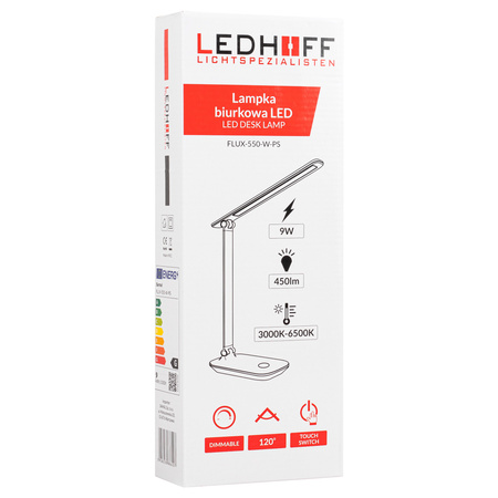 Lampka biurkowa LED biała 9W z uchwytem na telefon