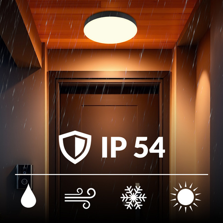 Plafon sufitowy LED okrągły czarny Lampa sufitowa 3 barwy światła 30cm IP54
