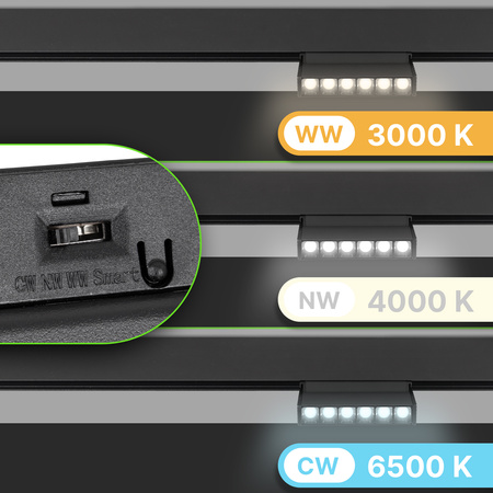 ZESTAW M20 4x Ruchoma lampa soczewkowa punktowa LED 6W 11cm czarna 3 BARWY ŚWIATŁA + szyna magnetyczna 1m
