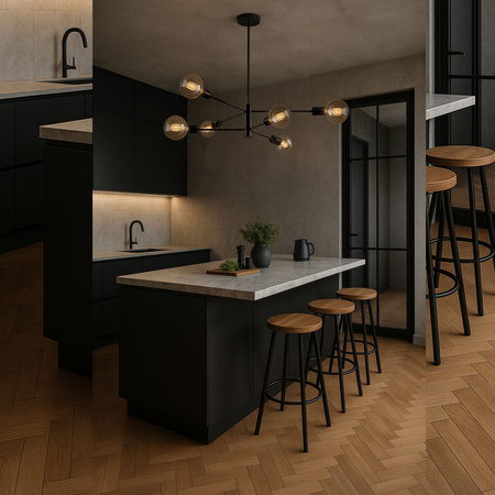 Lampa sufitowa czarna metalowa E27 ozdobna 6-punktowa design loft