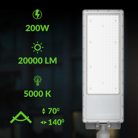Lampa uliczna LED wodoodporna 200W 22000lm światło neutralne 5000K