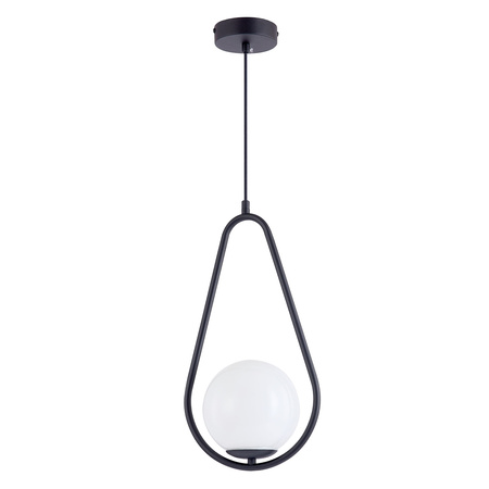 Lampa sufitowa czarna metalowa z mlecznym kloszem ozdobna szklana kula E27 rama kropla