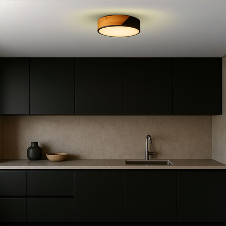 Plafon sufitowy LED czarny metal + DREWNO 30cm WOODLINE