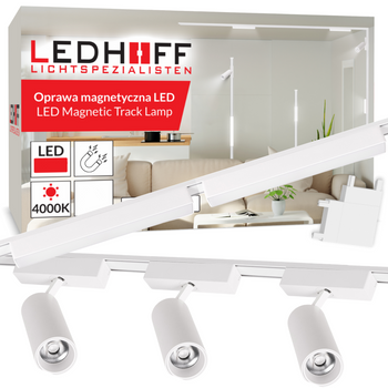 Oświetlenie szynowe magnetyczne ZESTAW 2x listwa 1m + 5x lampa LED BIAŁA