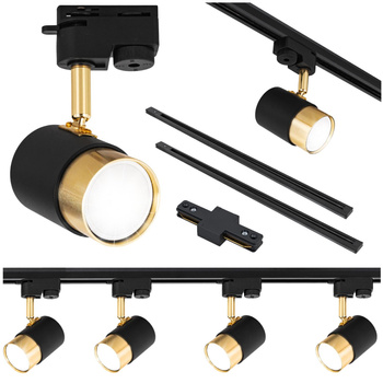 Oświetlenie szynowe czarno-złote 4x lampa GU10 + szyna 2m