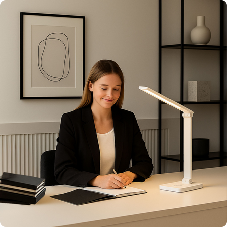 Lampka biurkowa LED biała 6W z ładowarką indukcyjną i portem USB