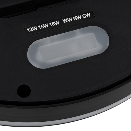 Plafon sufitowy LED okrągły czarny 3 barwy światła zmienna moc 22cm IP54 z czujnikiem ruchu