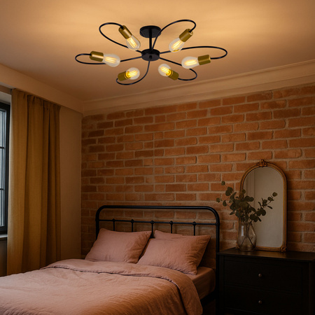 Lampa sufitowa czarno-złota metalowa E27 ozdobna 6-punktowa nowoczesna Fiora