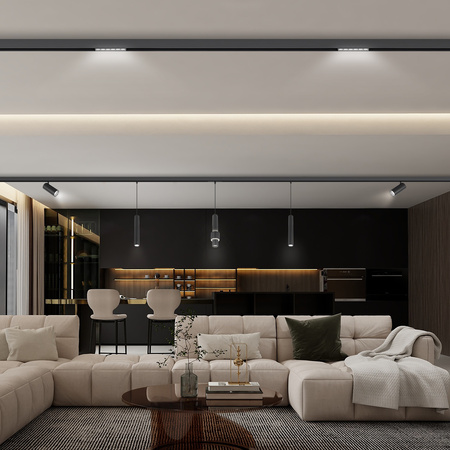 ZESTAW M20 4x Lampa soczewkowa punktowa LED 6W 11cm czarna 3 BARWY ŚWIATŁA + szyna magnetyczna 1m