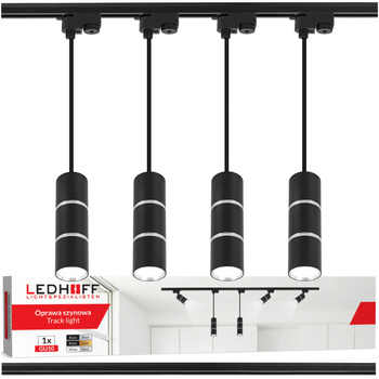 Oświetlenie szynowe czarny srebrny 4x lampa wisząca 100cm GU10 szyna 2m