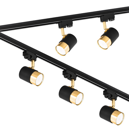 Oświetlenie szynowe czarno-złote 5x lampa GU10 + szyna 2m