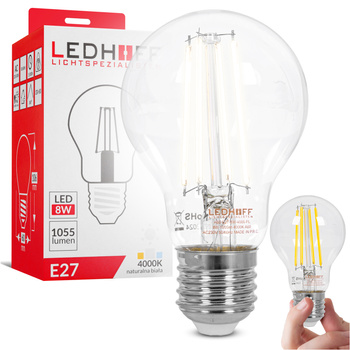 Żarówka LED E27 filamentowa 8W 1055lm naturalna biała ozdobna