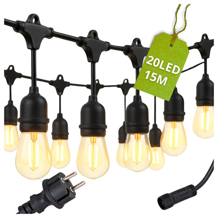 Girlanda ogrodowa łańcuch świetlny 15m + 20x żarówka LED Lampki do ogrodu