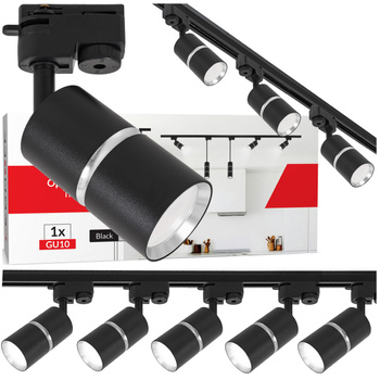 Oświetlenie szynowe czarny srebrny 5x lampa GU10 szyna 2m